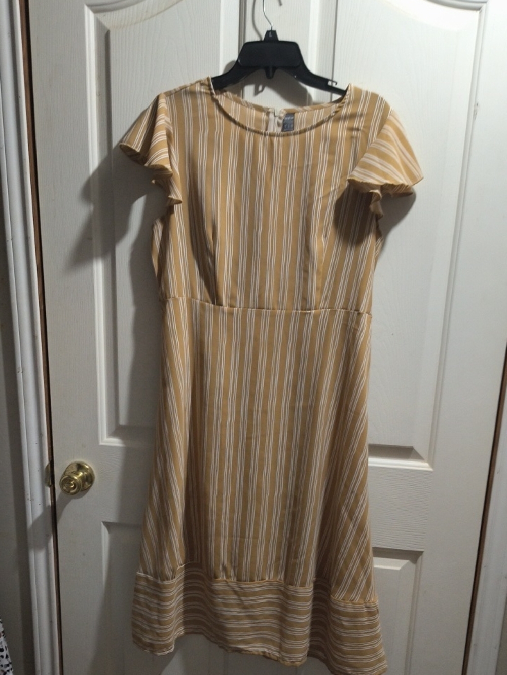 SHEIN Khaki and White Striped Midi A-Line Dress - Picture 1 of 3